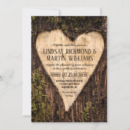 Carved Heart Country Rustic Tree Wedding Kaart