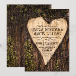 Carved Heart Country Rustic Tree Wedding Kaart