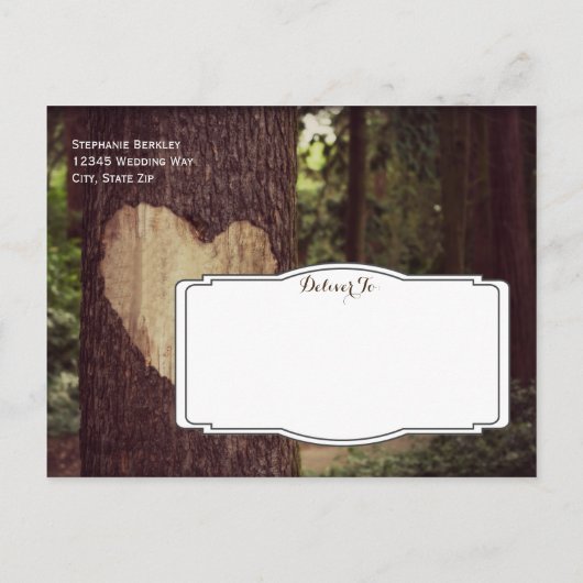 Carved Heart Rustic Tree Save the Date Briefkaarte Aankondigingskaart (Achterkant)