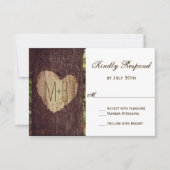 Carved Heart Rustic Tree Wedding RSVP-kaarten RSVP Kaartje (Voorkant)