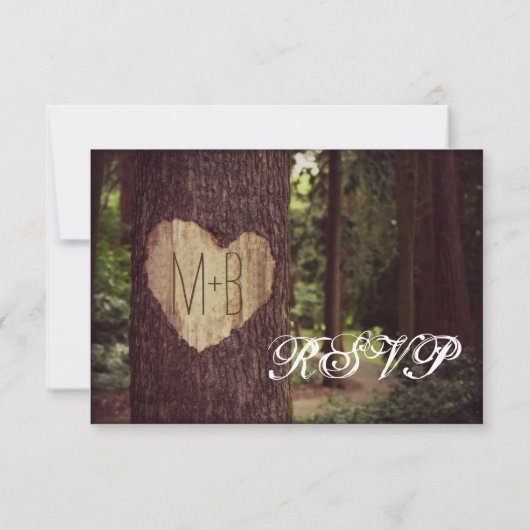 Carved Heart Rustic Tree Wedding RSVP-kaarten RSVP Kaartje (Achterkant)