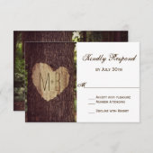 Carved Heart Rustic Tree Wedding RSVP-kaarten RSVP Kaartje (Voorkant / Achterkant)