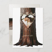 Carved Heart Tree Stump Rustic Save the Date Foto Aankondigingskaart (Voorkant / Achterkant)