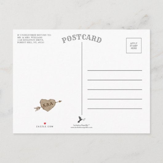 Carved Heart Tree Weddenfoto Save the Date Aankondigingskaart (Achterkant)