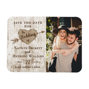 Carved Heart Tree Weddenfoto Save the Date Magneet