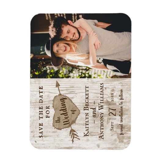 Carved Heart Tree Weddenfoto Save the Date Magneet (Verticaal)