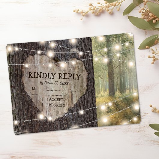 Carved Heart Tree Wedding RSVP Kaartje