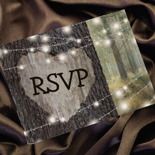 Carved Heart Tree Wedding RSVP Uitnodiging Briefkaart