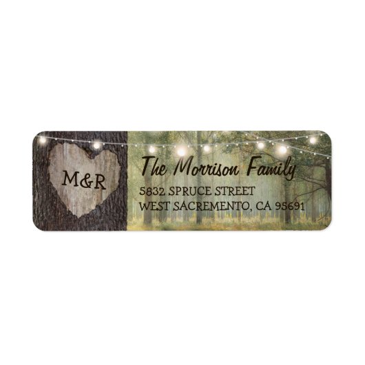 Carved Heart Tree Wedding | Rustige String Lights Etiket (Voorkant)