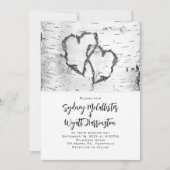 Carved Hearts White Birch Bark Wedding Kaart (Voorkant)