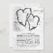 Carved Hearts White Birch Typography Wedding Kaart (Voorkant)