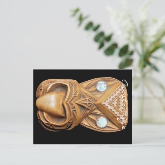 Carved Maori Tiki Face Thunder_Cove Briefkaart (Staand voorkant)