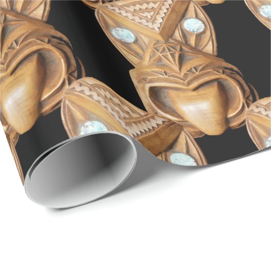 Carved Maori Tiki Face Thunder_Cove Cadeaupapier (Rol Hoek)