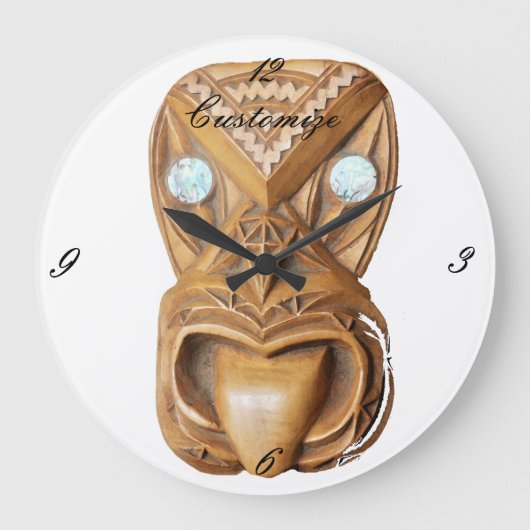 Carved Maori Tiki Face Thunder_Cove Grote Klok (Voorkant)