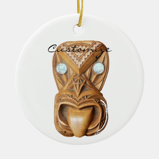 Carved Maori Tiki Face Thunder_Cove Keramisch Ornament (Voorkant)