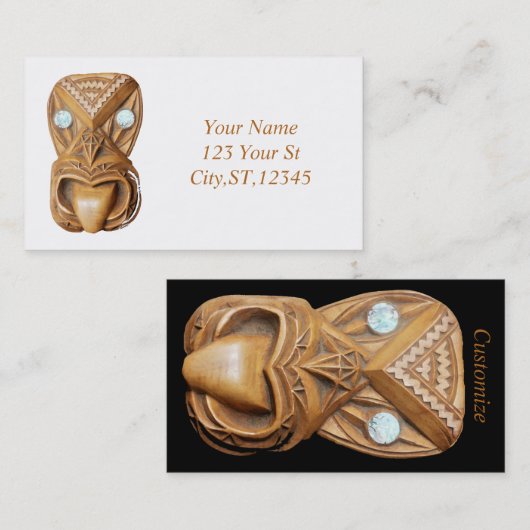 Carved Maori Tiki Face Thunder_Cove Visitekaartje (Voorkant / Achterkant)