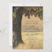 Carved Oak Tree Country Rustic QR Code Wedding Kaart (Voorkant)