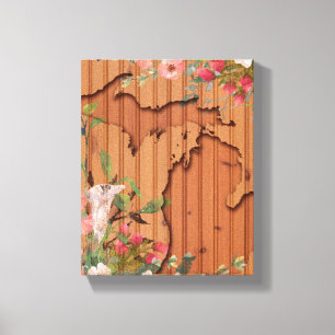 Carved Pine Wood Michigan Floral Canvas Afdruk