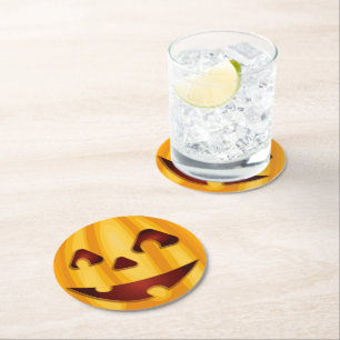 Carved pomkin glimlachend Halloween design Ronde Kartonnen Onderzetter