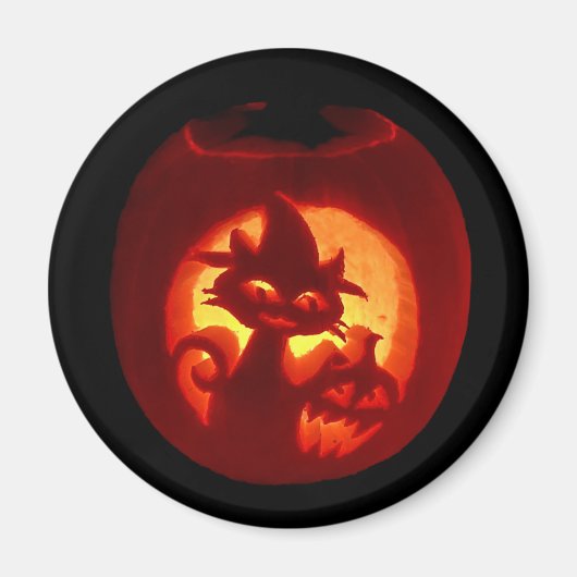 Carved Pumpkin Cat Halloween Magnet (Voorkant)