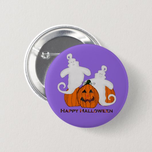 Carved Pumpkin en Ghost Halloween Button (Voorkant /achterkant)