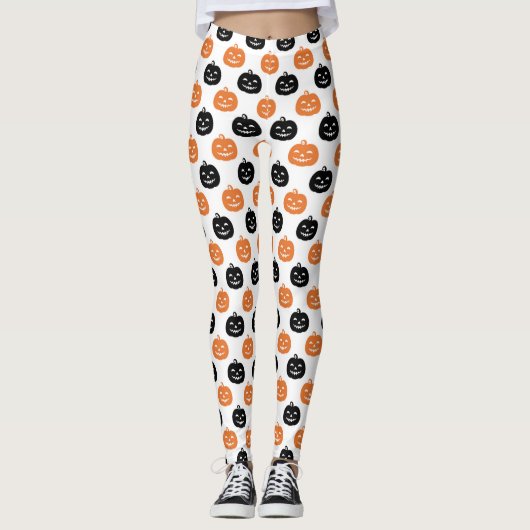 Carved Pumpkins Halloween Womens Black and white Leggings (Voorkant)