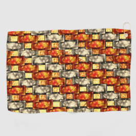 Carved rechtangular pieces beige and reddish align golfhanddoek