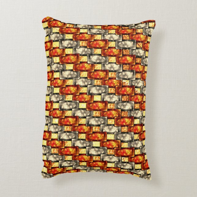 Carved rechtangular pieces reddish and beige align accent kussen (Achterkant (Verticaal))