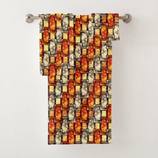 Carved rechtangular pieces reddish and beige align bad handdoek (Insitu)