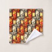 Carved rechtangular pieces reddish and beige align bad handdoek (Wasdoekje)