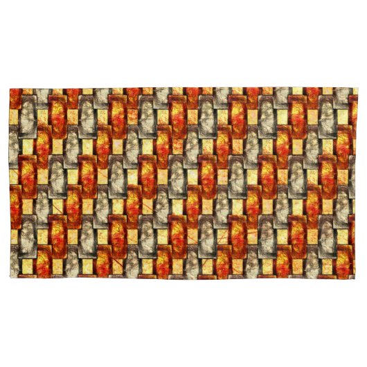 Carved rechtangular pieces reddish and beige align kussensloop (Voorkant-Links)