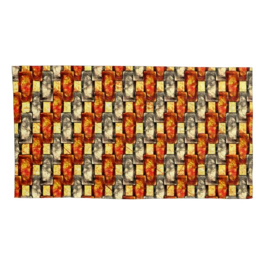 Carved rechtangular pieces reddish and beige align kussensloop (Achterkant-Rechts)