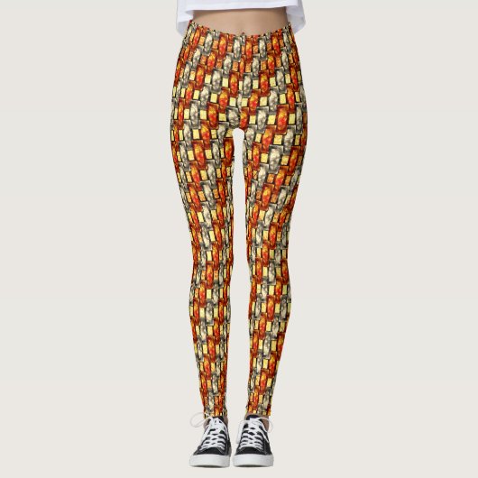 Carved rechtangular pieces reddish and beige align leggings (Voorkant)