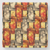 Carved rechtangular pieces reddish and beige align stenen onderzetter (Voorkant)