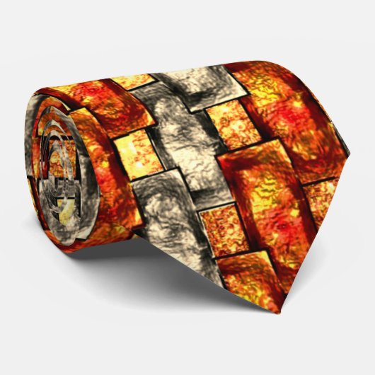 Carved rechtangular pieces reddish and beige align stropdas (Opgerold)