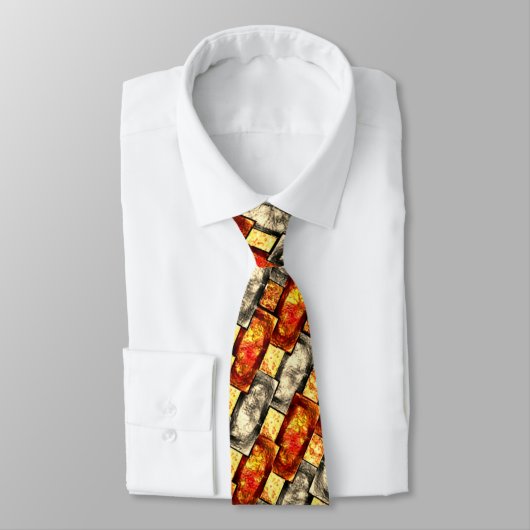 Carved rechtangular pieces reddish and beige align stropdas (Gebonden)