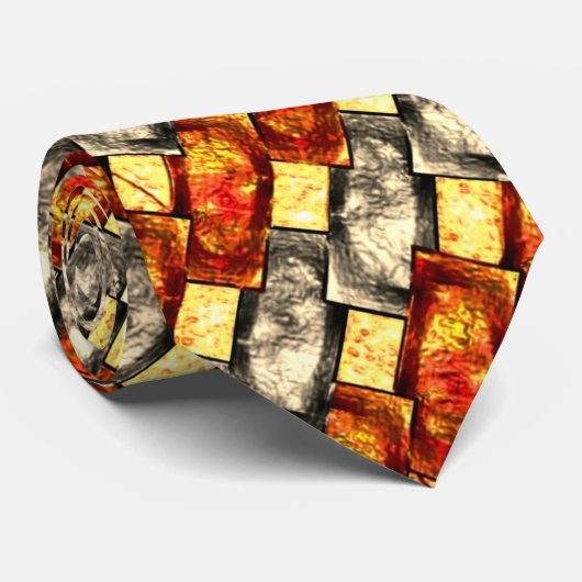 Carved rechtangular pieces reddish and beige align stropdas (Opgerold)