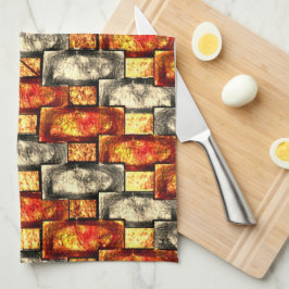 Carved rechtangular pieces reddish and beige align theedoek