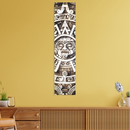 Carved Stone Mayan Aztec MesoAmerican Sun Calendar Canvas Afdruk (Insitu (Woonkamer))