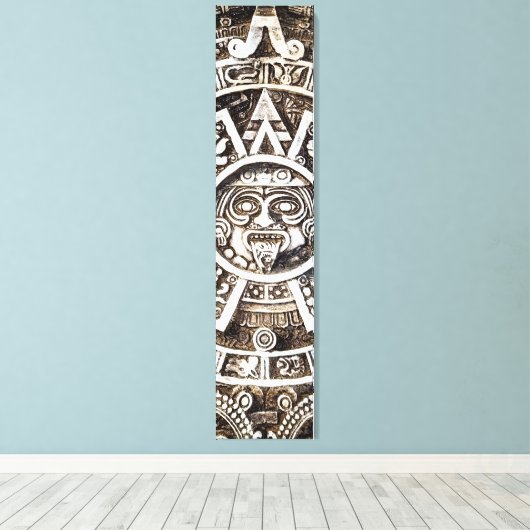 Carved Stone Mayan Aztec MesoAmerican Sun Calendar Canvas Afdruk (Insitu (Houten vloer))