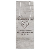 Carved Sweethearts Rustic Birch Cheers Wedding Wijn Cadeautas (Voorkant)