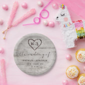 Carved Sweethearts Rustic Birch Wedding Monogram Papieren Bordje (Feest)