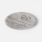 Carved Sweethearts Rustic Birch Wedding Monogram Papieren Bordje (Gekanteld)