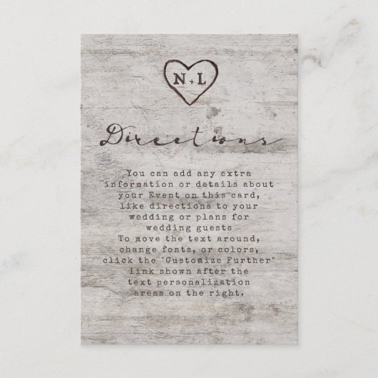 Carved Sweethearts Rustic Birch Wedding Routebesch Informatiekaartje (Voorkant)