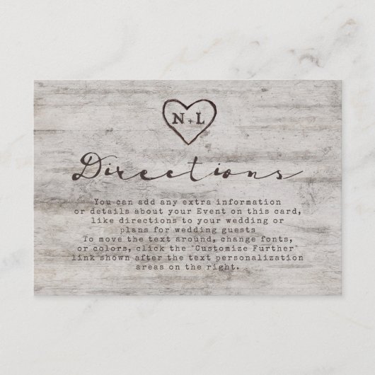 Carved Sweethearts Rustic Birch Wedding Routebesch Informatiekaartje (Voorkant)