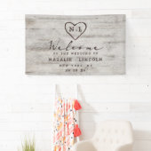 Carved Sweethearts Rustic Birch Wedding Welcome Spandoek (Insitu)