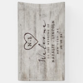 Carved Sweethearts Rustic Birch Wedding Welcome Spandoek (Verticaal)