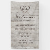 Carved Sweethearts Rustic Birch Wedding Welcome Spandoek (Verticaal)