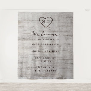 Carved Sweethearts Rustic Birch Wedding Welcome Wandkleed