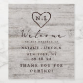Carved Sweethearts Rustic Birch Wedding Welcome Wijn Etiket (Enkel label)
